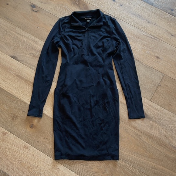 ATHLETA Women's Delancey Dress Black Knit Fully Lined Mock Neck small upf - Picture 2 of 6